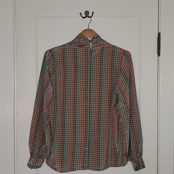 Vintage Lady Manhattan Blouse – Approximate Size L – Cream/Black/Berry/Teal - Picture 3 of 6